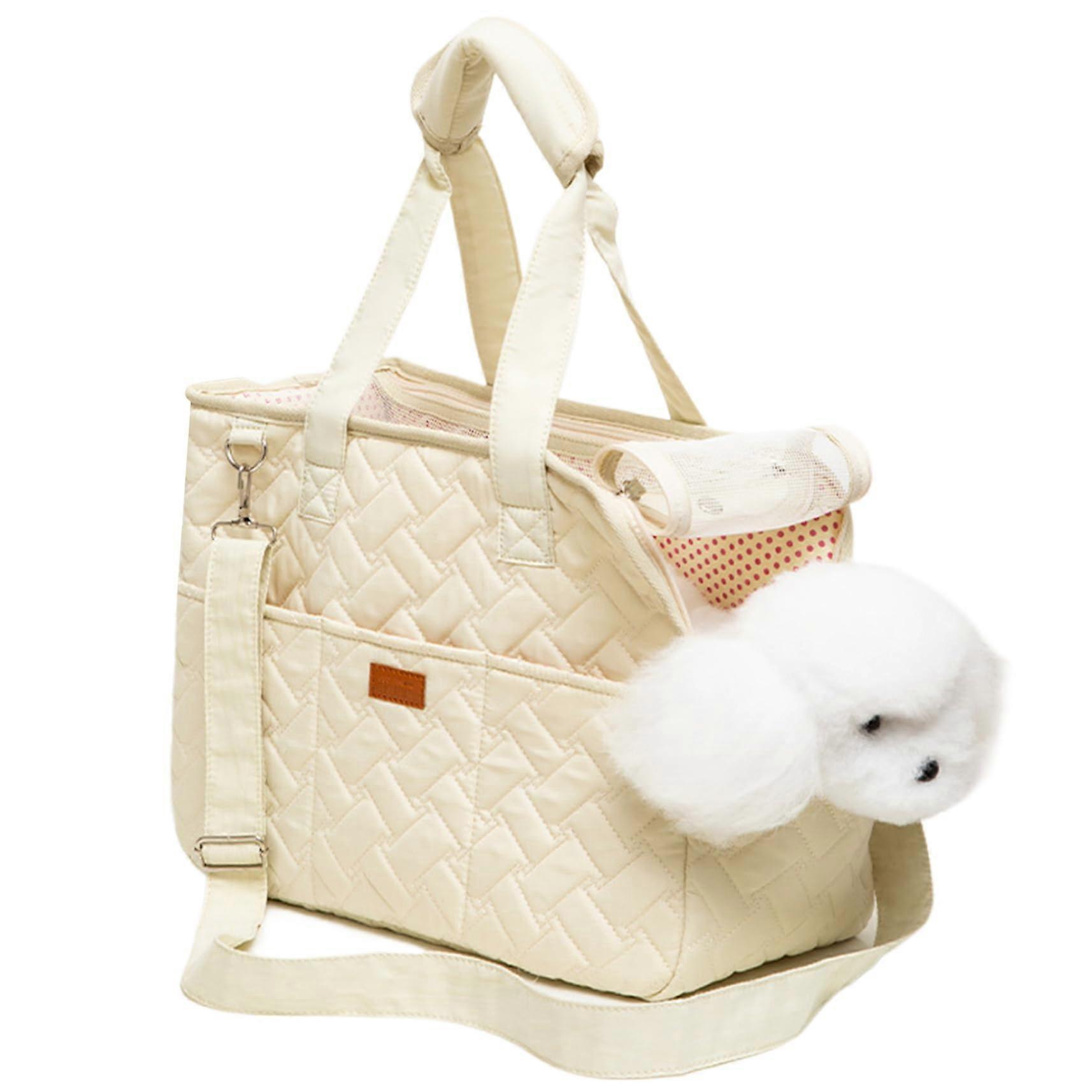 Small Dog Carrier Sling 16x7x12 Inch with Pockets, Breathable (Creamy White)