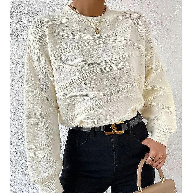 Damen Herbst und Winter Einfarbiger Pullover mit Rundhalsausschnitt