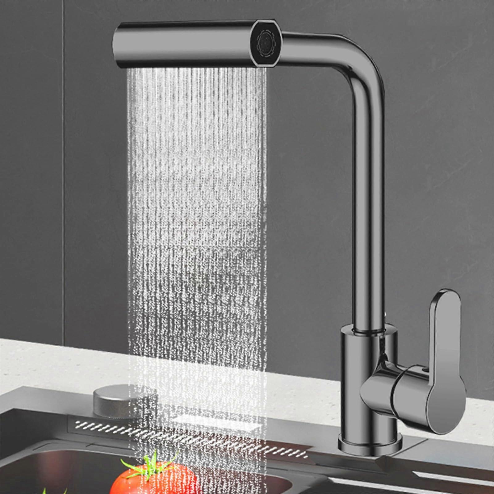 360° Swivelling Kitchen Faucet with Waterfall Spout, MultiFunction Sink Tap, Includes 4 Spray Modes, Grey