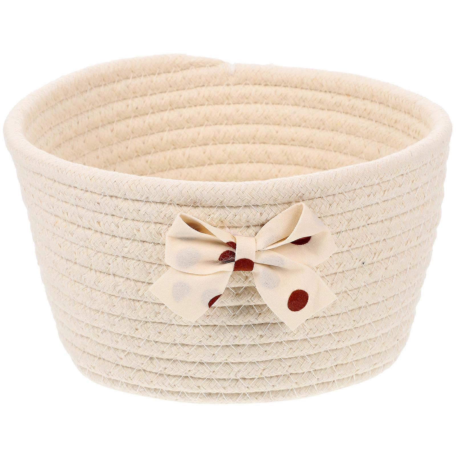 Bow Design Woven Storage Basket Cute Cotton Rope Organizer Home Office Nursery Versatile Decorative Basket for Snacks Clothes收纳篮产 标题优 :
1. 核 关键词: