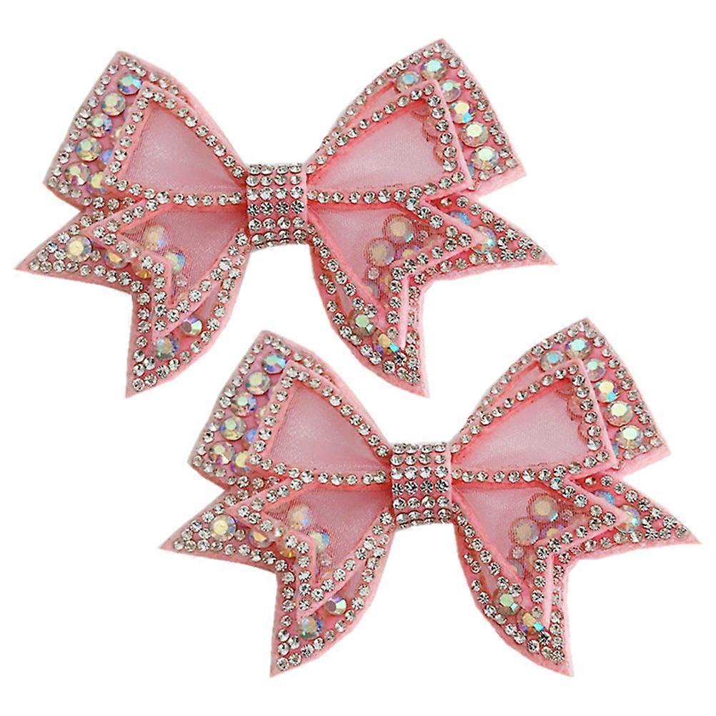 1 Pair Rhinestone Bowknot Charms for DIY Shoes Accessories Pink Color