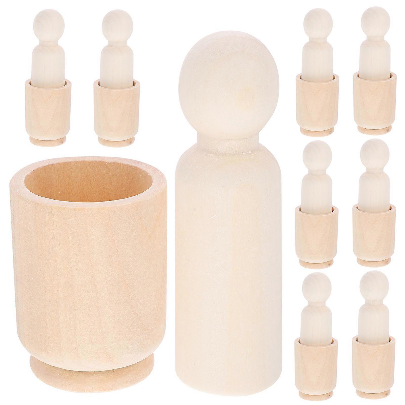 Diy Blank Wooden Peg Dolls & Mini Wood Cups – Creative Painting, Skill Development & Imaginative Play for Home Decoration