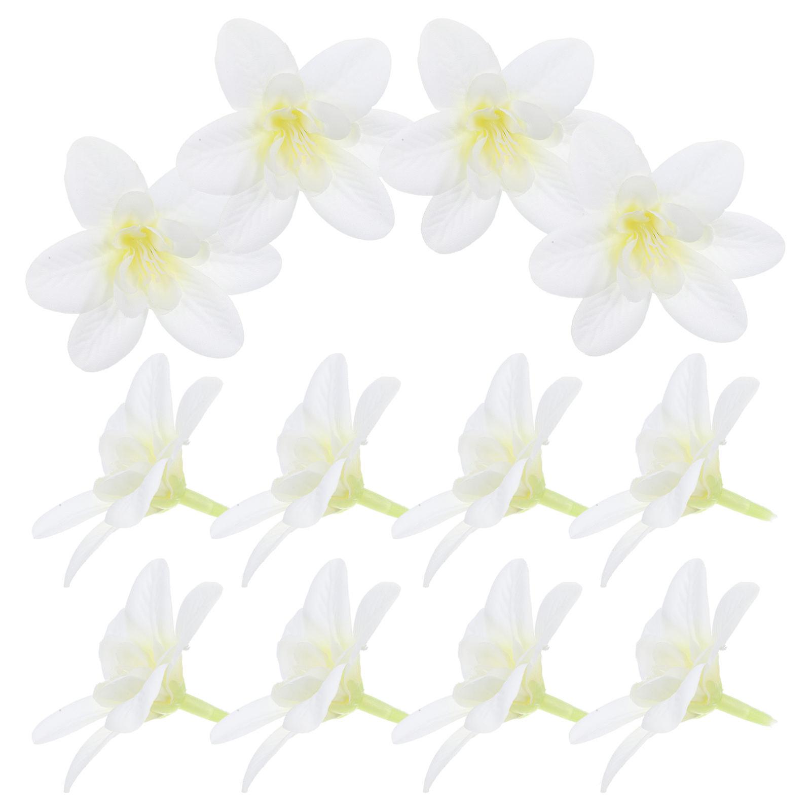 Stoff Blumen Für Handwerk DIY Verzierung Lebensechte Künstliche Orchidee Köpfe Milch Weiß 12Pcs