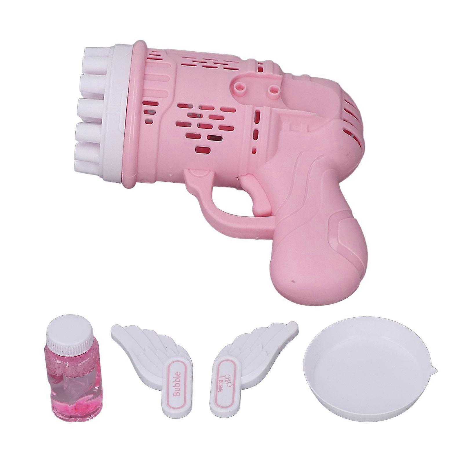Pink Automatic Bubble Blower for Kids with 23 Holes & Included Solution