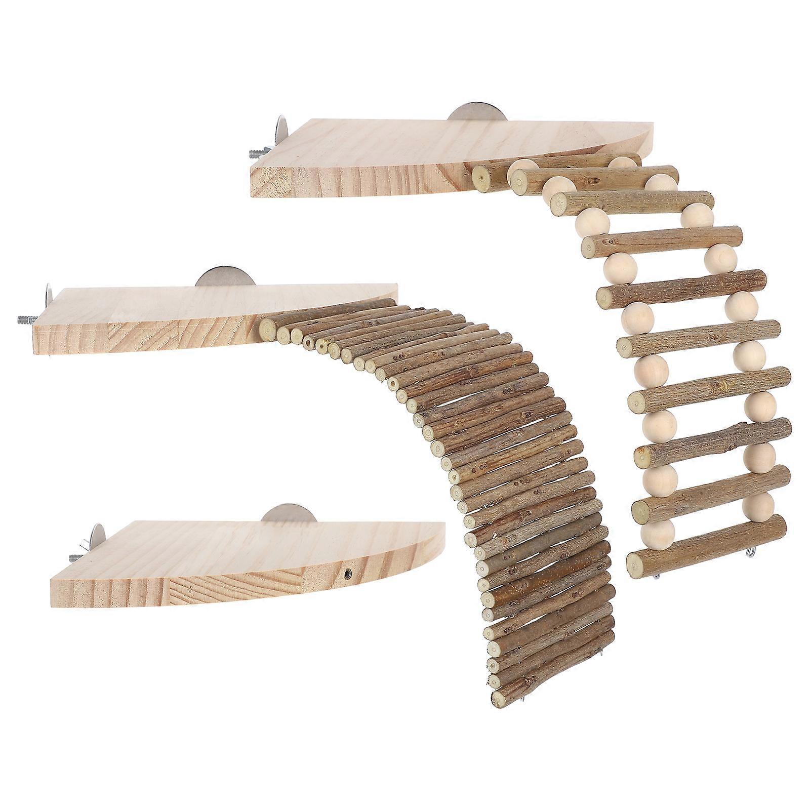 Small Animal Climbing Ladder Wooden Platform For Hamsters Cage Enrichment Versatile Playground 1 Set