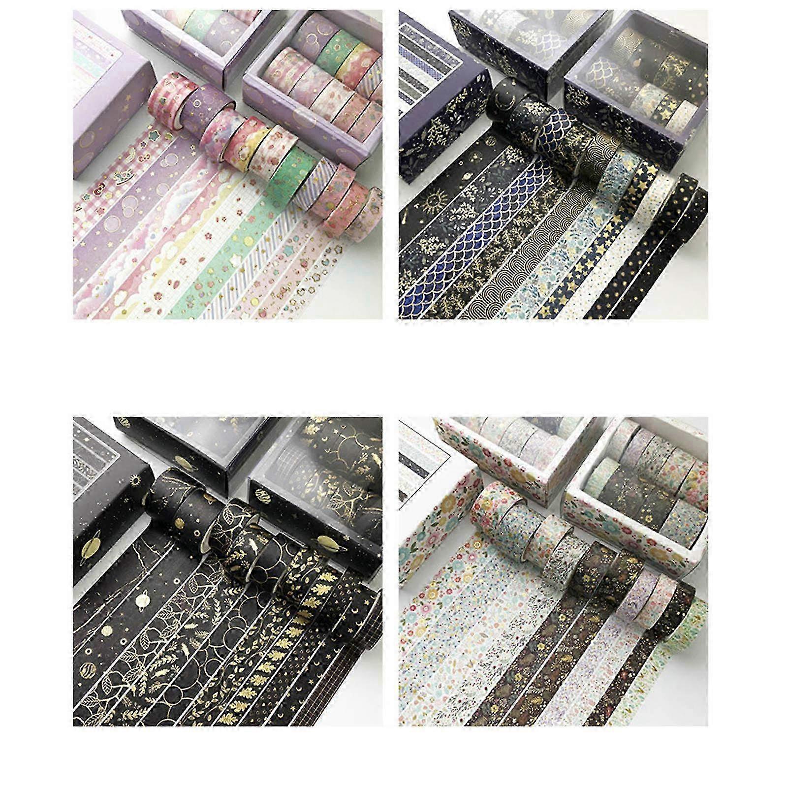 10pcs Black Theme Japanese Paper Tape Set - Wide Decorative Craft Tape for DIY Handbook, Album & Diary Projects