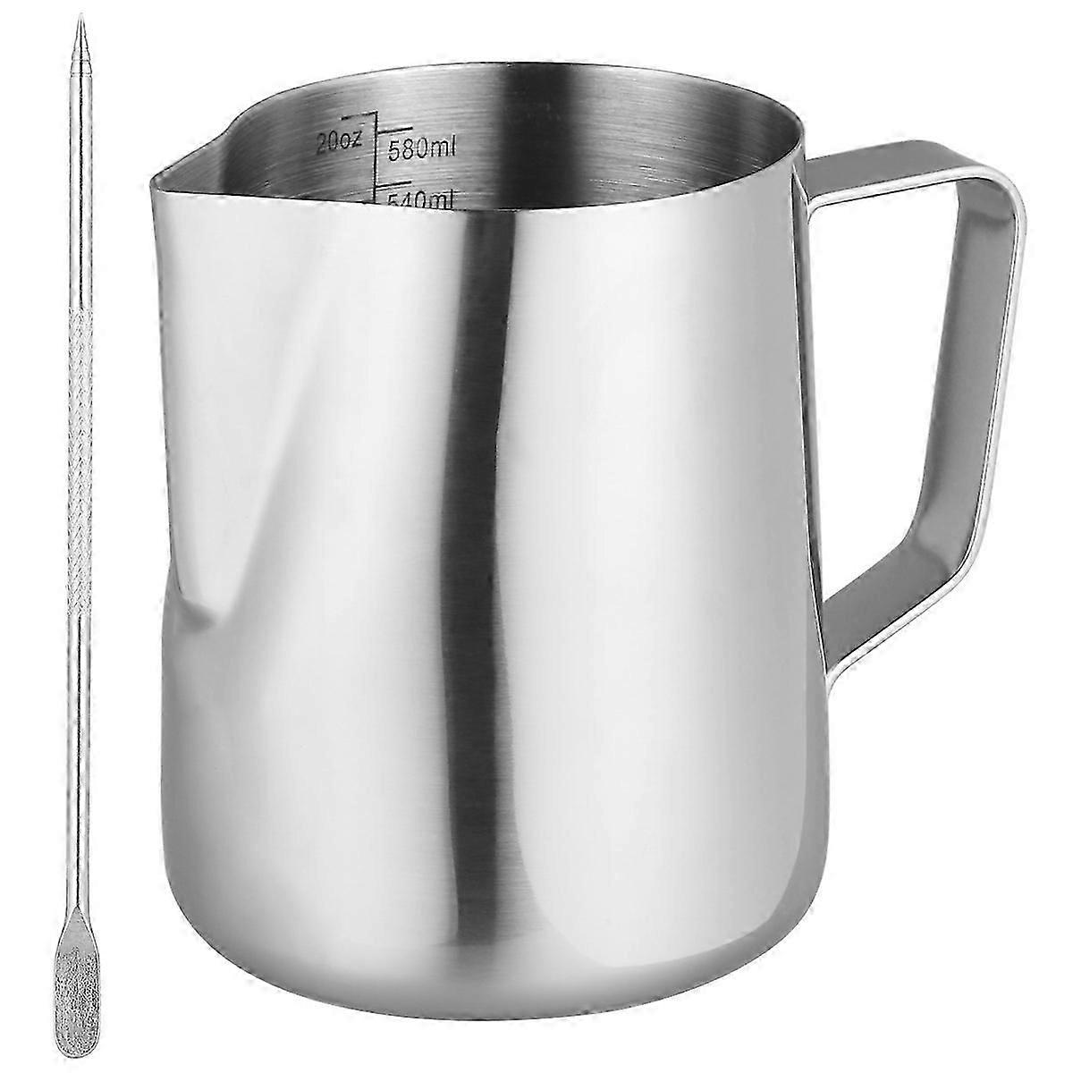 Coffee Frothing Pitcher Silver Anti Fall Rustproof Precise Measuring 1 Set