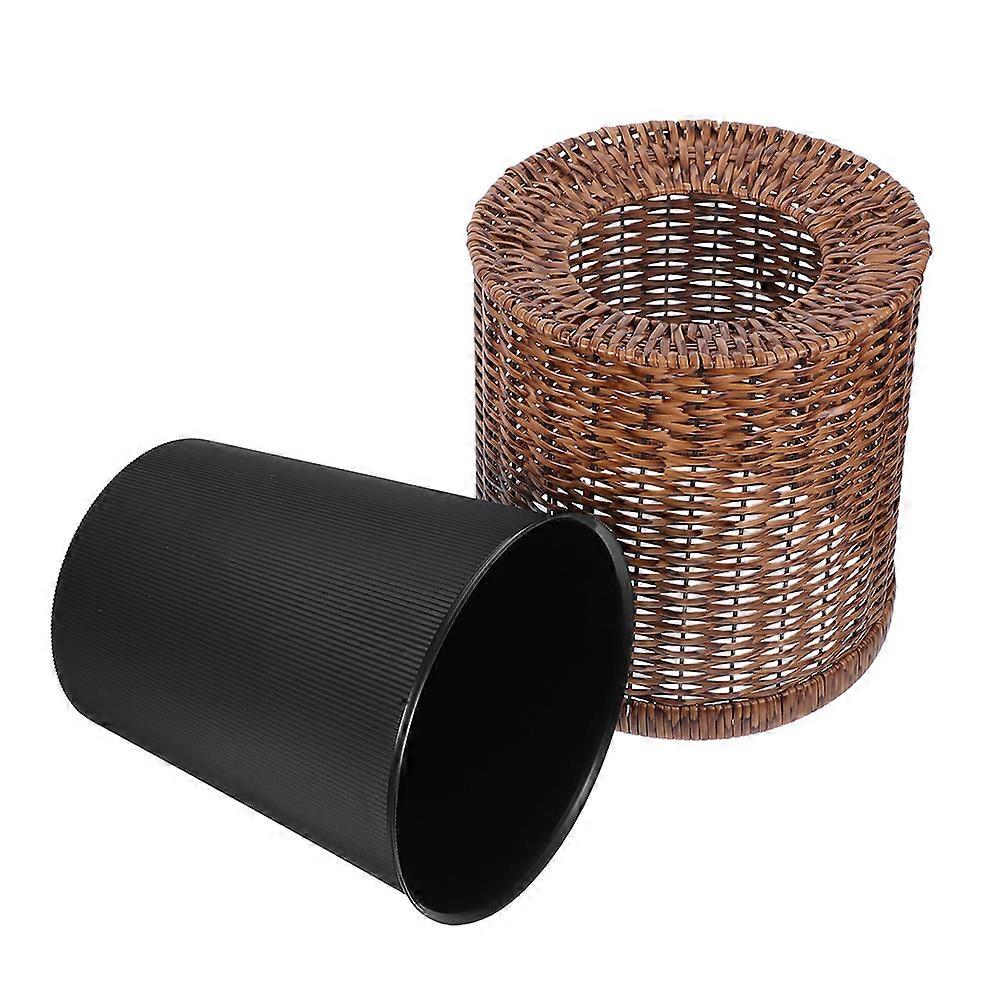 Light Brown Rattan Weaving Style Trash Can Great For Office Bedroom Home Use 12L Waste Storage 1Set