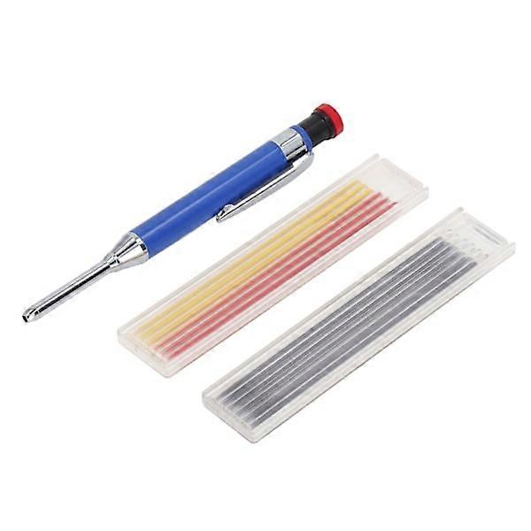 Carpenter's Mechanical Pencil Set with 12 Refills - Long Nose, Deep Hole, Carpenter Pencil Kit in Blue