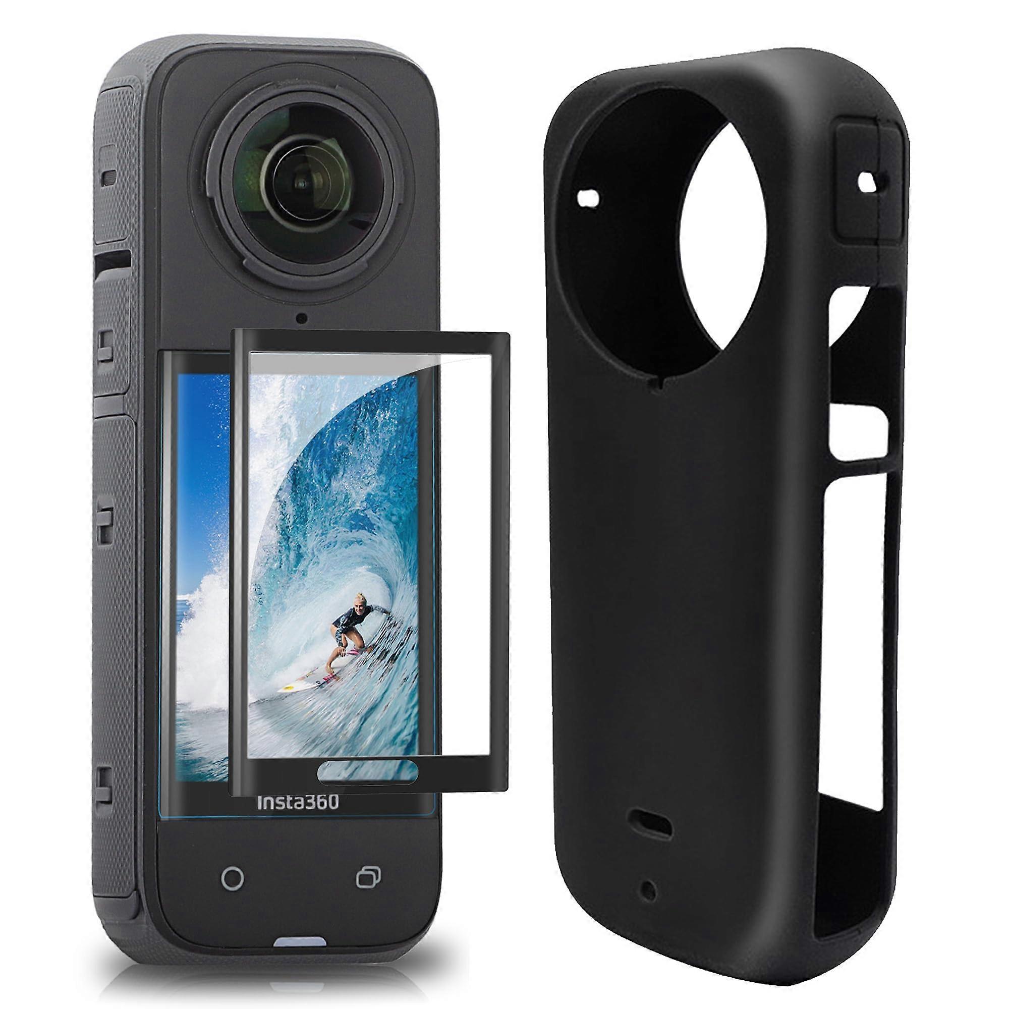 Insta360 X4 Silicone Case with Tempered Glass Screen Protector for HD Display Anti-Scratch Protection Sports Camera