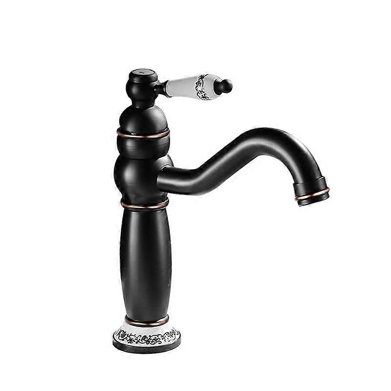 Retro solid copper faucet, kitchen, hands, wheel, raised countertop sink, hot and cold splashproof faucet, black