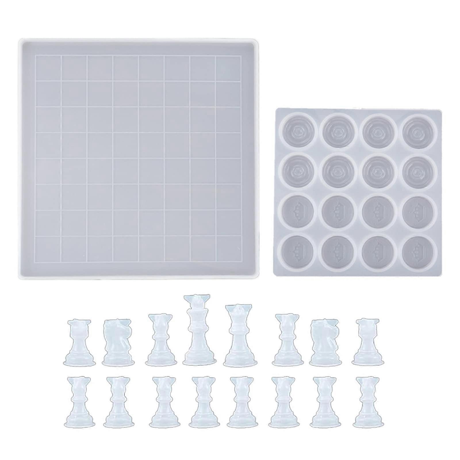 Chess set with chessboard silicone resin mold, full size, chess crystal, epoxy casting mold for art, crafts, piece silicone molds for resin