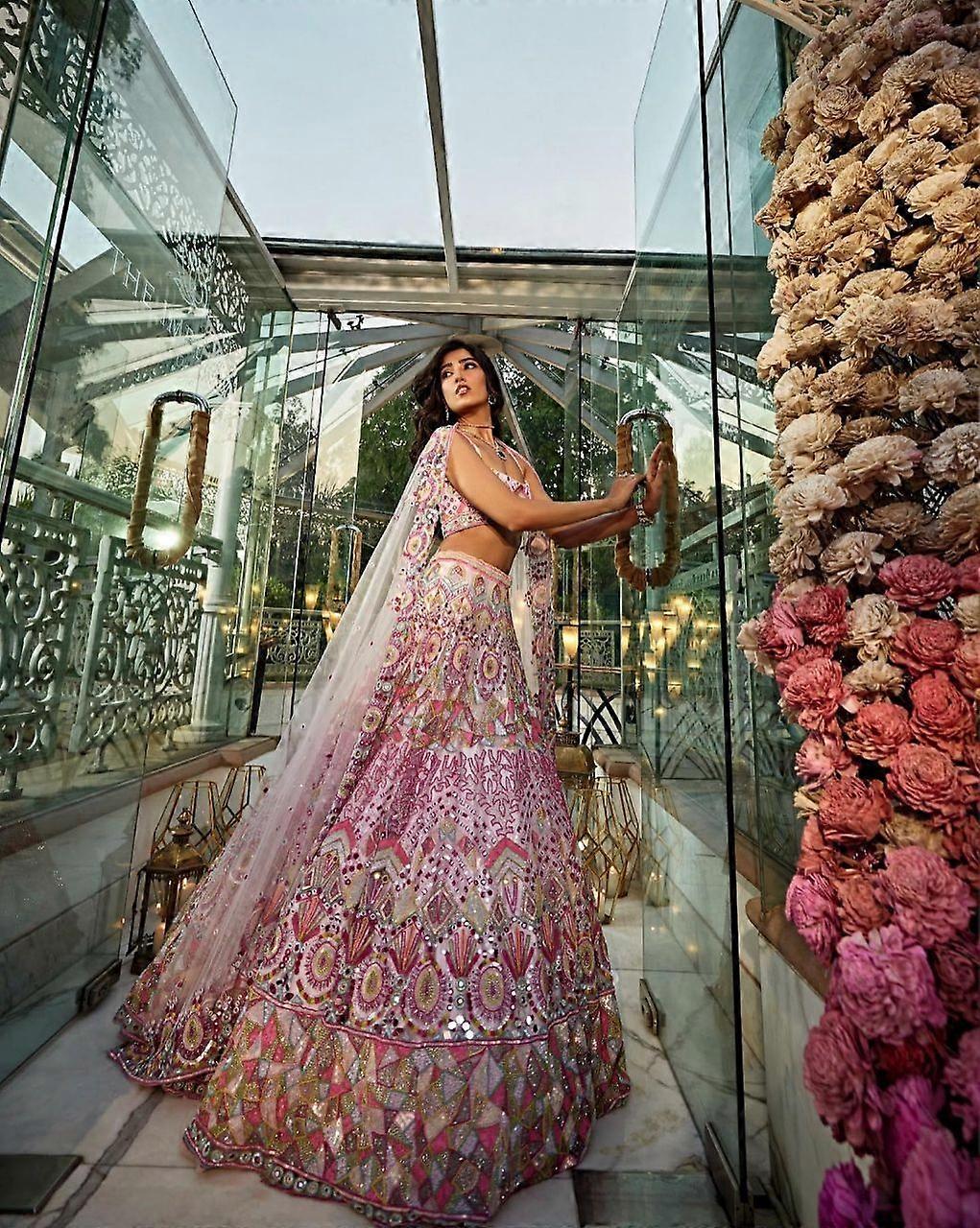 Fab Zone Woman's Party Wear Designer Lehenga Choli With Foil Mirror Work