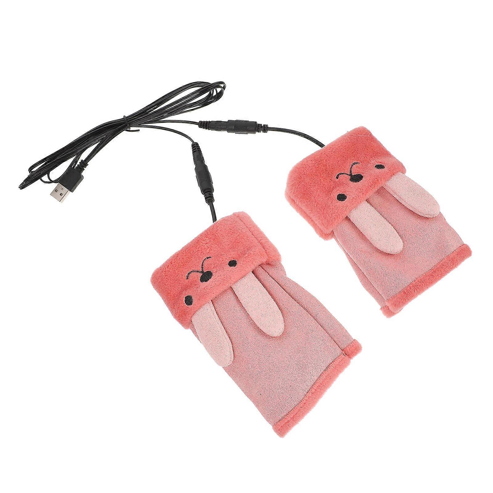 USB Heated Gloves Half Finger Mitten For Indoor Work And Computer Use Watermelon Red 1 Pair With Constant Temperature Function