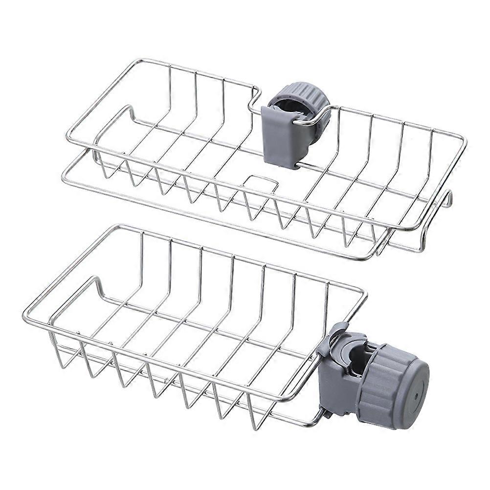 Iron Sponge Drain Shelf for Kitchen Storage 2Pcs Silver Sponge Holder