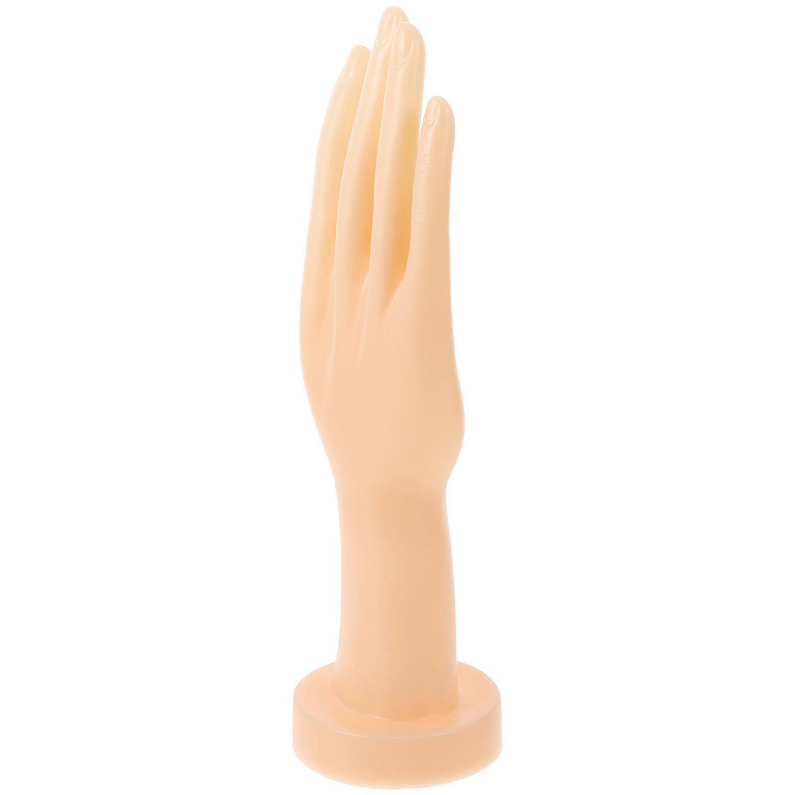 Beige Plastic Hand Model for Jewelry Display with Realistic Details and Base Design 8.5 inches