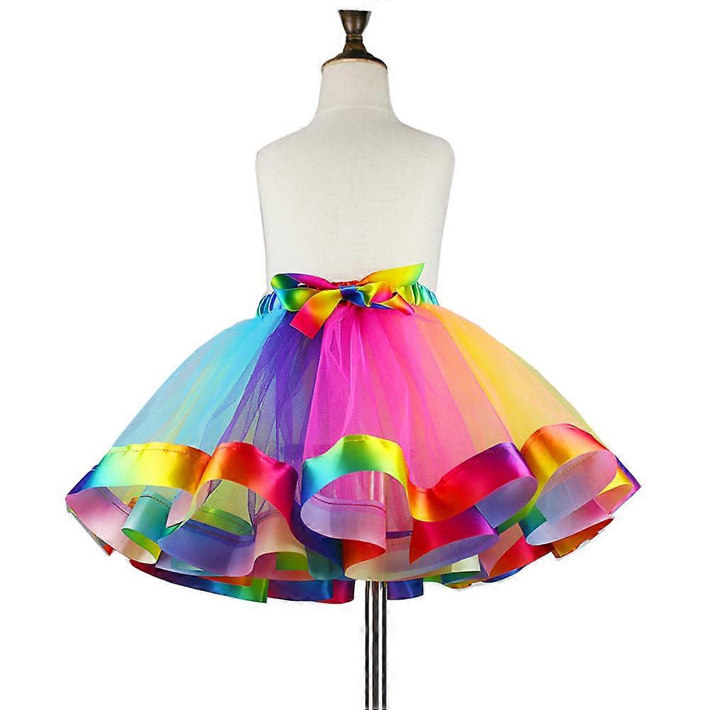 Rainbow Tulle Skirt For Girls Dress-Up Events Multi Color Gradient Flared Performance Style 1Pack