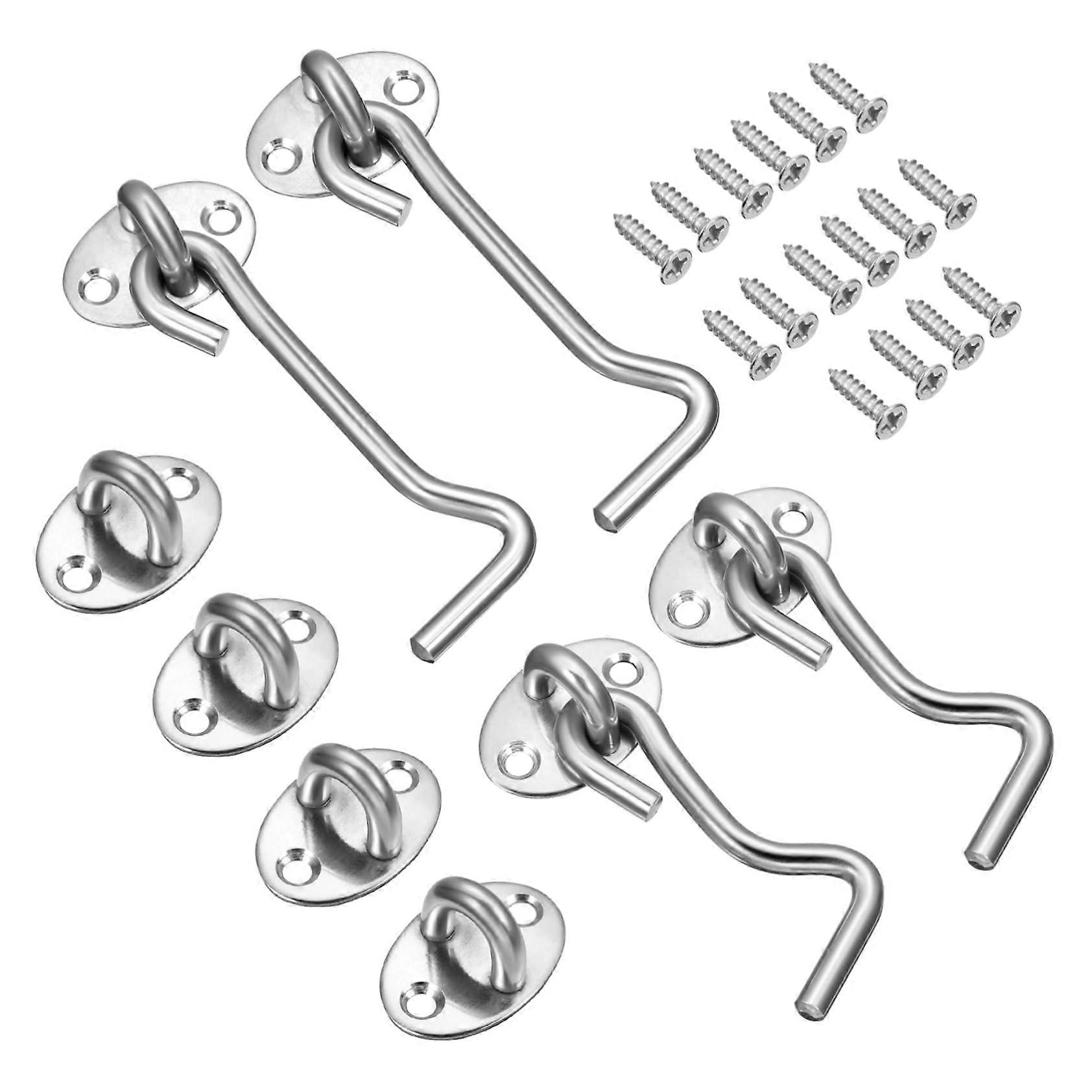 Stainless Steel Door Hooks Set of 4 - Durable Garage Door Lock Hangers, Rust-Resistant, Heavy Duty, Suitable for Windows and Cabinets