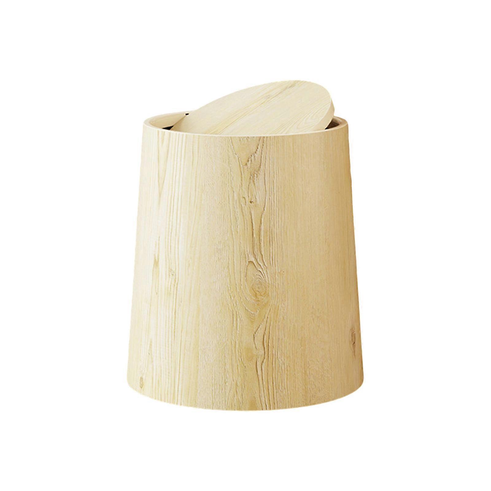 Modern Trash Bin With Realistic Wood Grains Design Odor Control Garbage Can For Small Living Space Home Office Use Multicolor