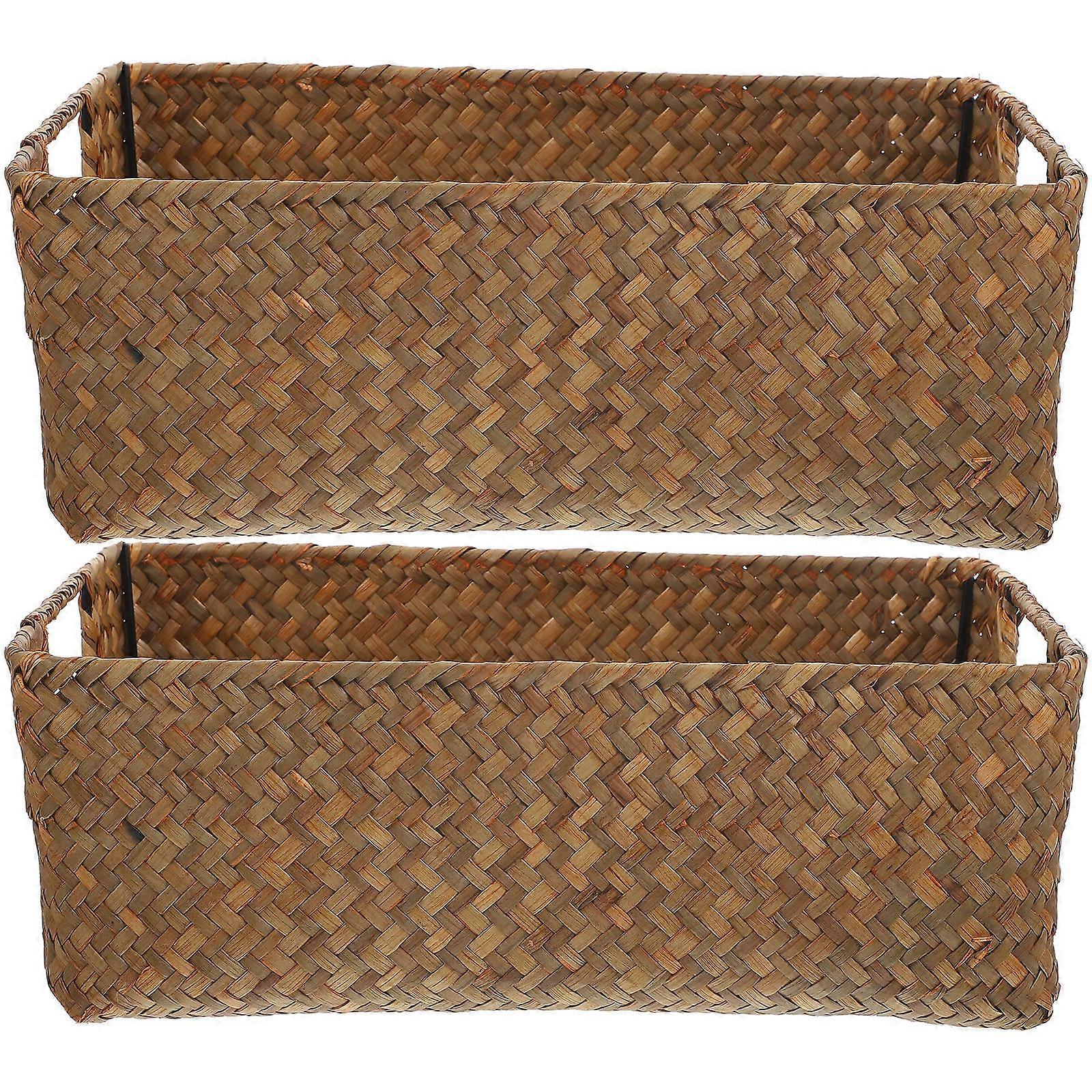 Toy Storage Basket 2Pcs Rectangular Woven Storage Cube Light Brown For Organization