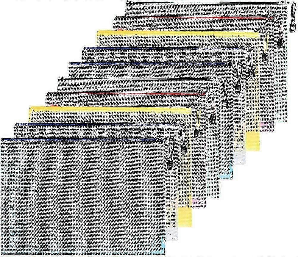File Zippered Document Bags A5 Mesh Plastic Pocket - 10 Pieces Packed