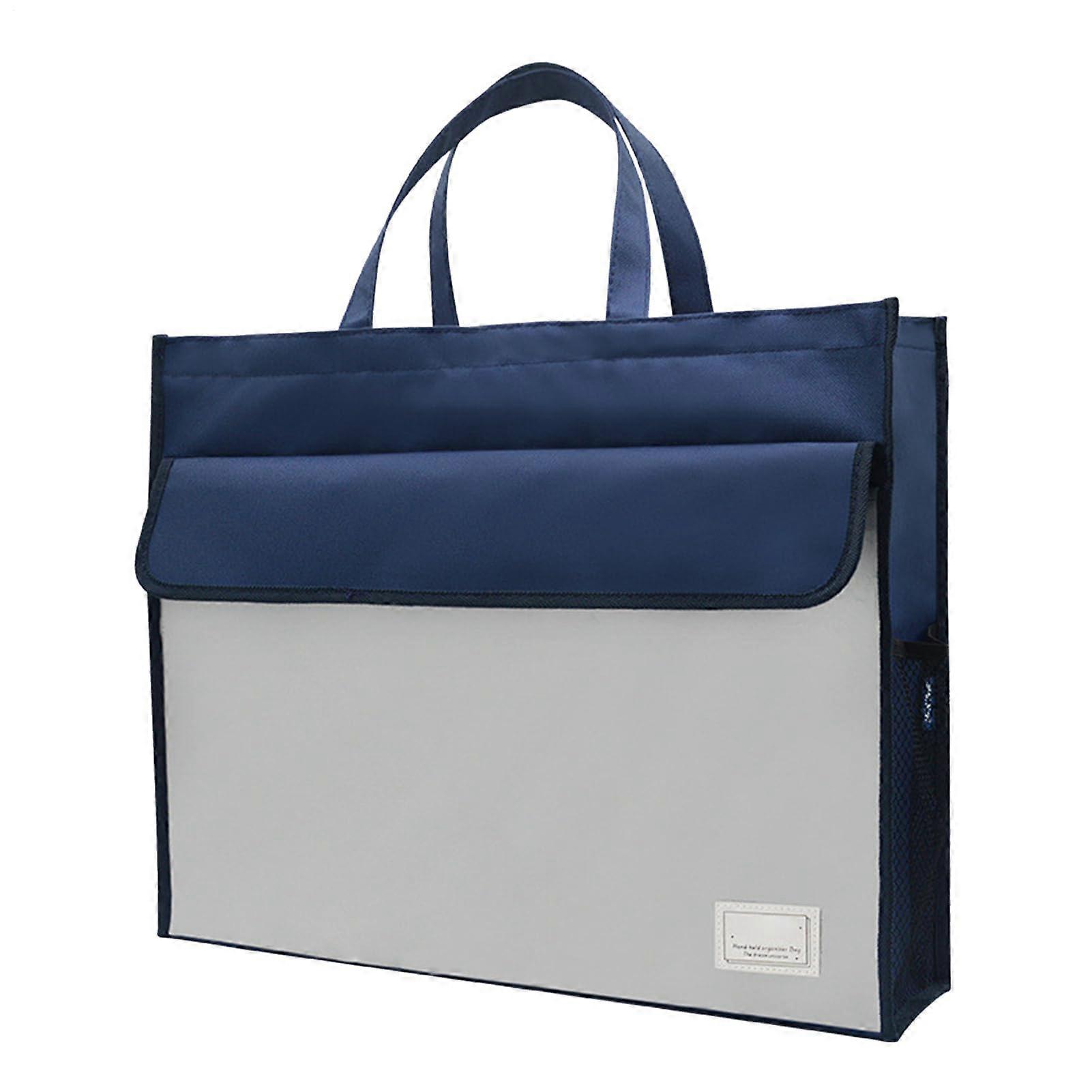 A3 waterproof portable Oxford document briefcase with zipper for documents, maps, newspapers, magazines, Sapphire.