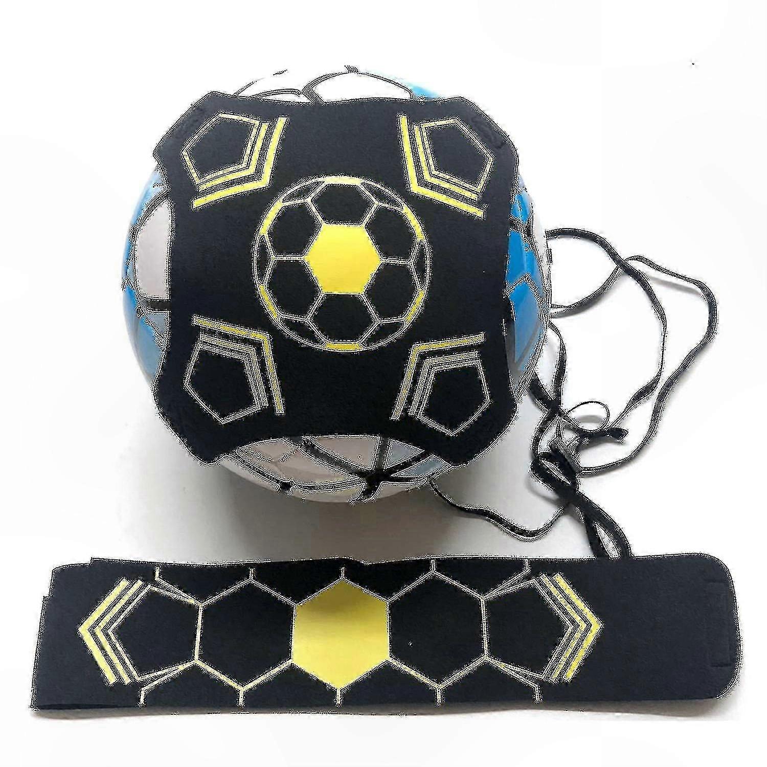 Soccer Kick Trainer with Adjustable Fit for Ball Sizes 3, 4, and 5, Black and Yellow Design
