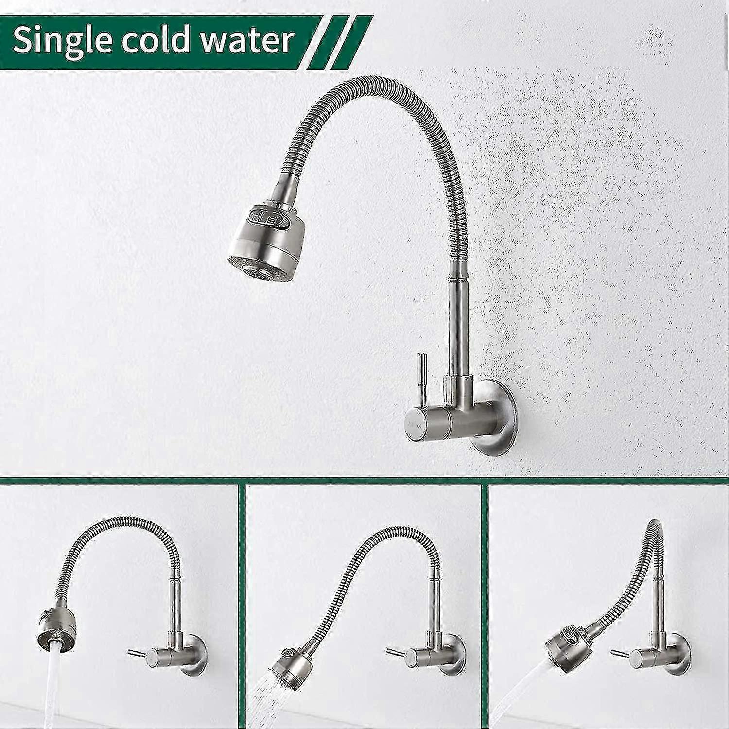 360 Rotatable Wall-mounted Kitchen Faucet with Functions, Single Cold Water, Brushed Surface SZRH A-D
