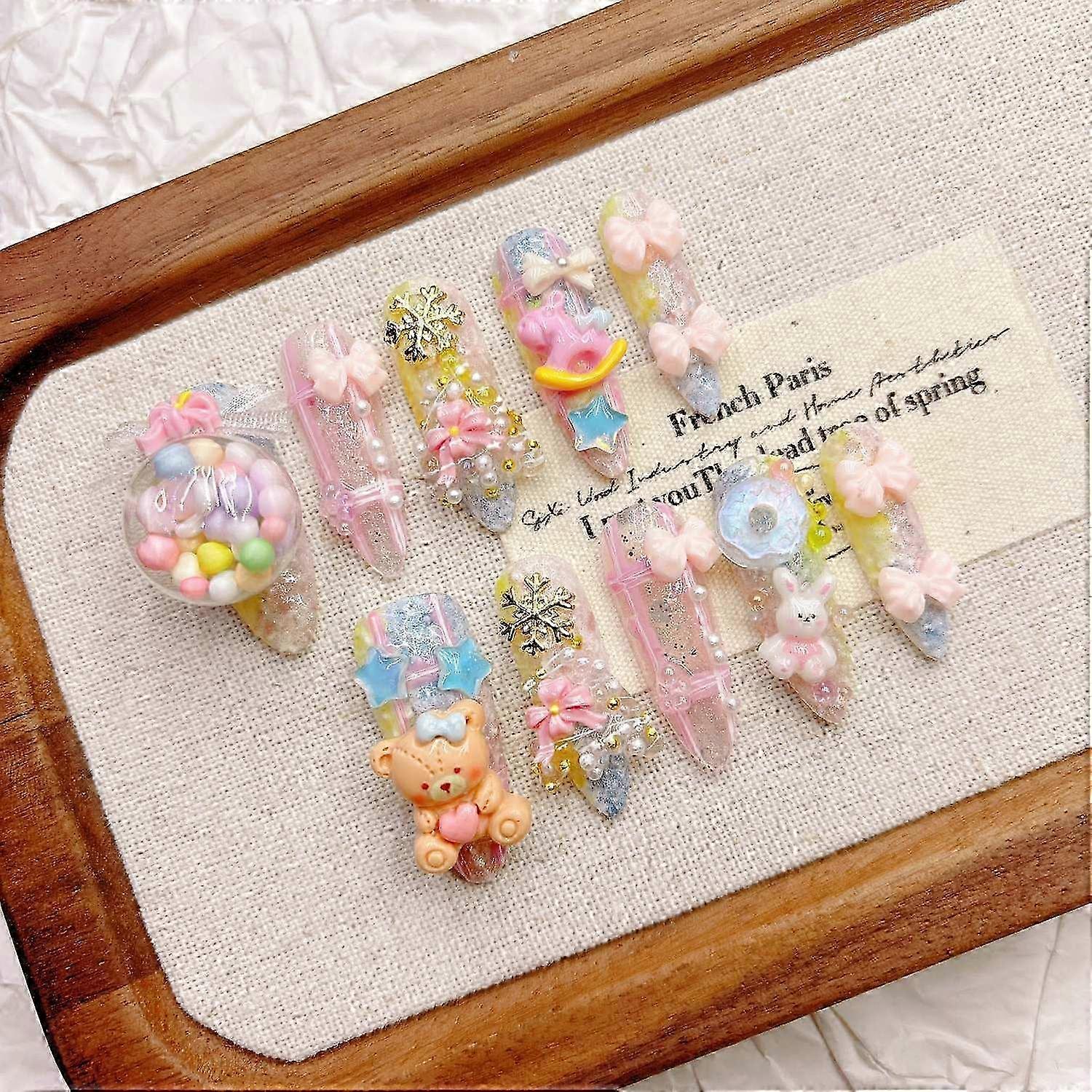 Bear Garden Party Cute Press on Nails Short Medium Long