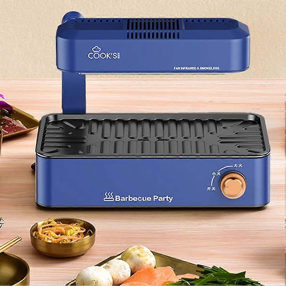 Electric Folding Grill Smokeless Indoor BBQ Machine Non-Stick Table Grill With Temperature Control Blue For 2-4 People
