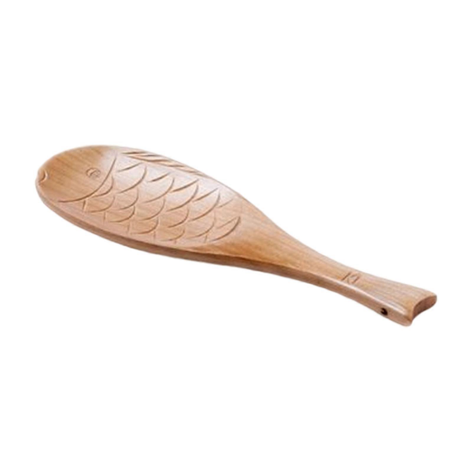 Unique Fish Carved Wooden Serving Utensils Heatproof Handle Kitchen Tool Multipurpose Design Compact Storage Solution  B