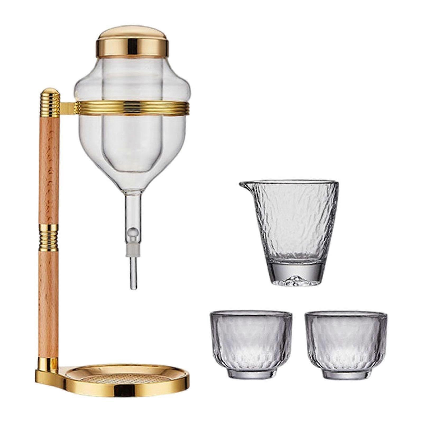 Japanese Sake Decanter And Cup Set For Cold Sake, Gold Color, Sake Serving Set, Pot Dispenser