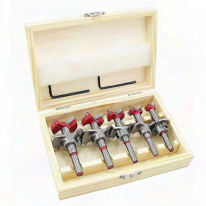 5PCS Wood Drill Bits Set (15-35mm) - Carbide Hole Saw with Depth Stop, Adjustable Countersink for Wood Shaping & Positioning