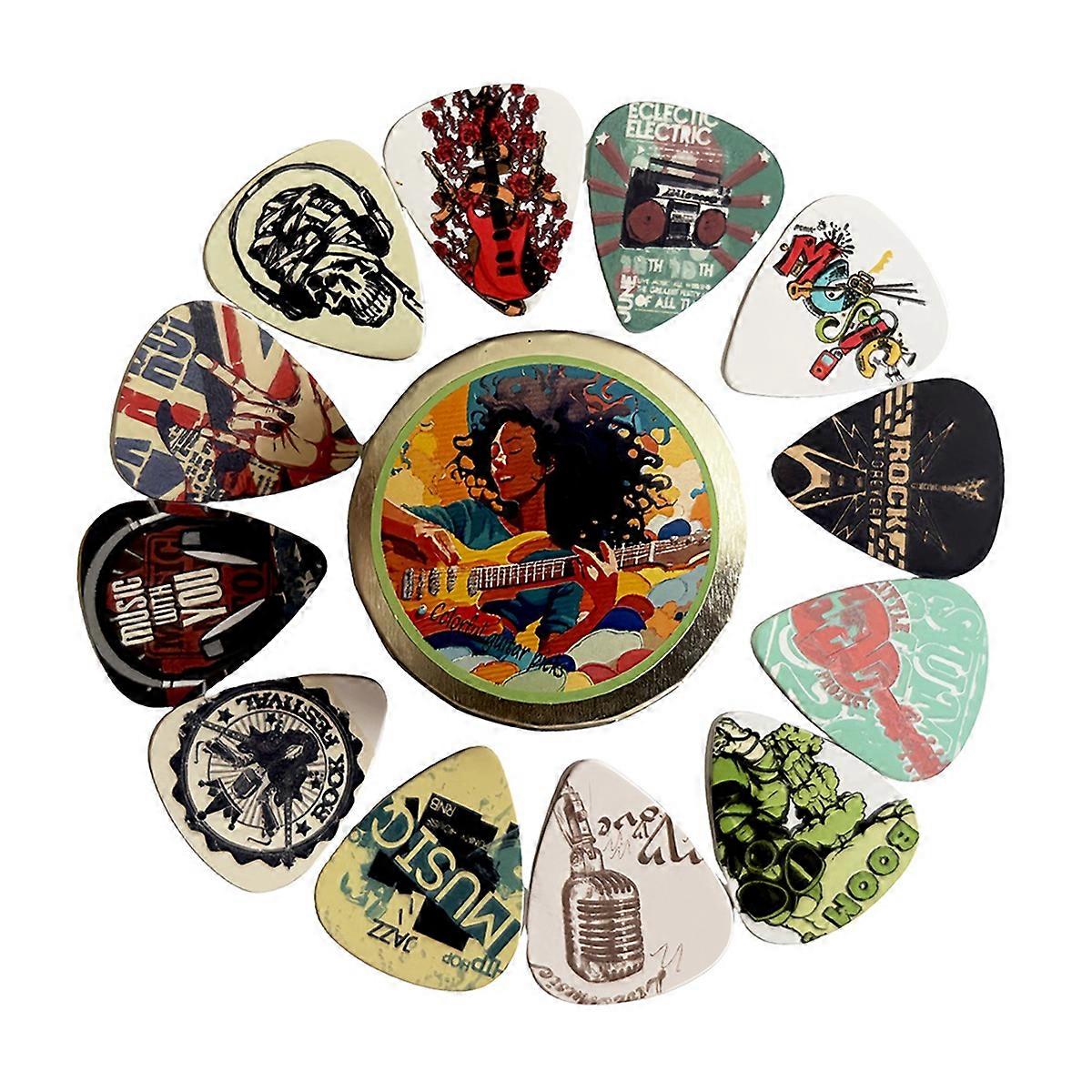 12PCS ABS Guitar Picks with Metal Box-Colorful Plectrums 0.46mm