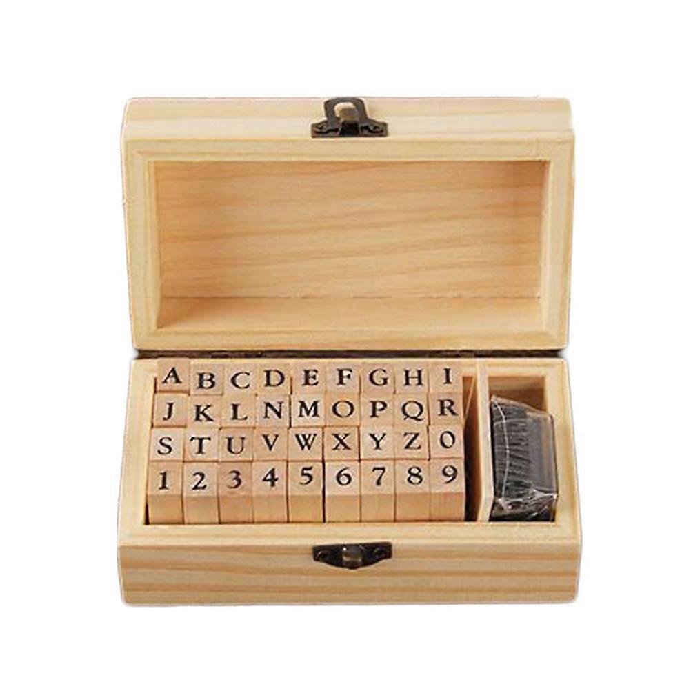 45Pcs Creative English Letter Arabic Numerals Stampers Adorable Wooden Scrapbook Seal Set with Inkpad for Students Children Adults (Pattern A)
