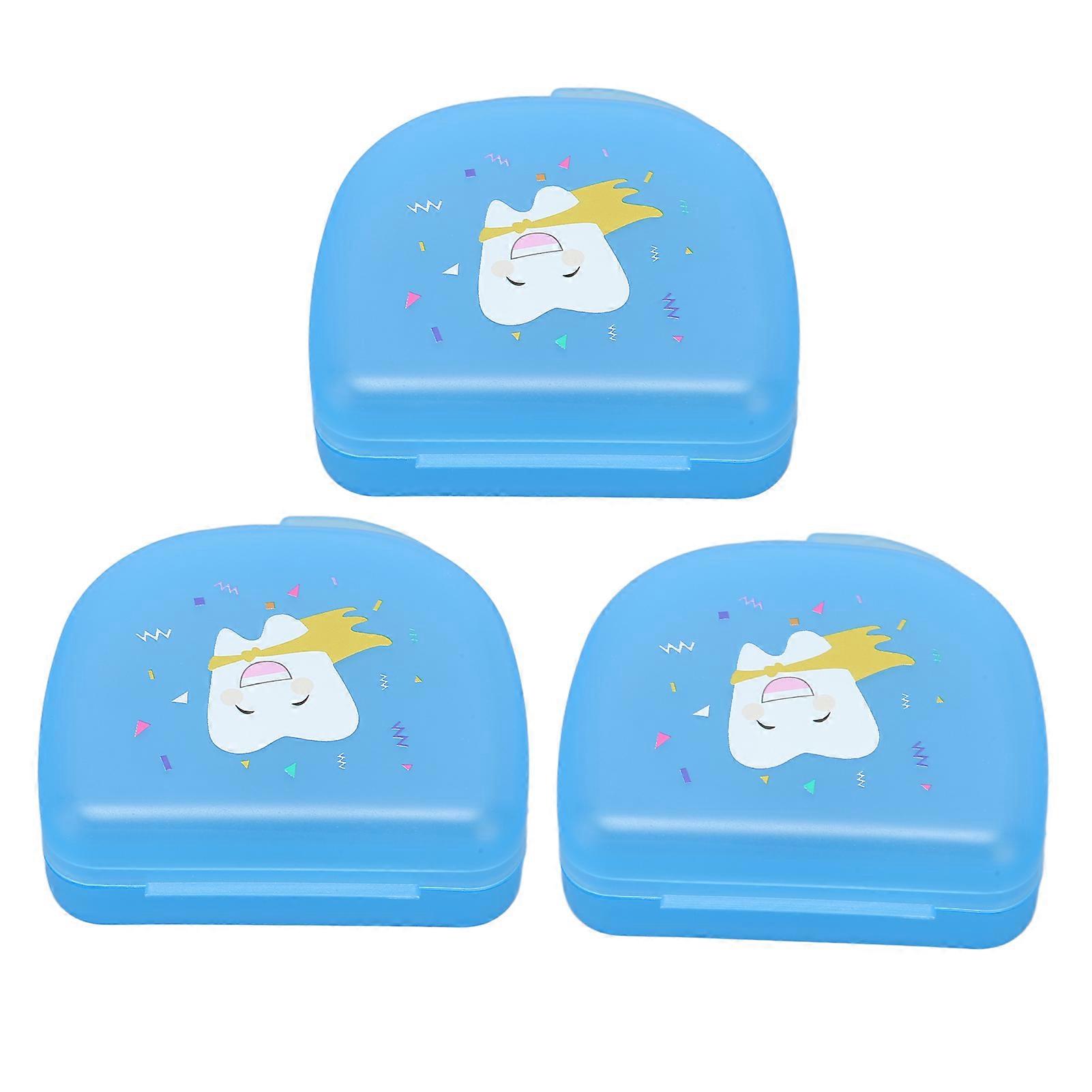 3pcs Blue Denture Case 8x8.5x3cm Partial Mouth Guard Box