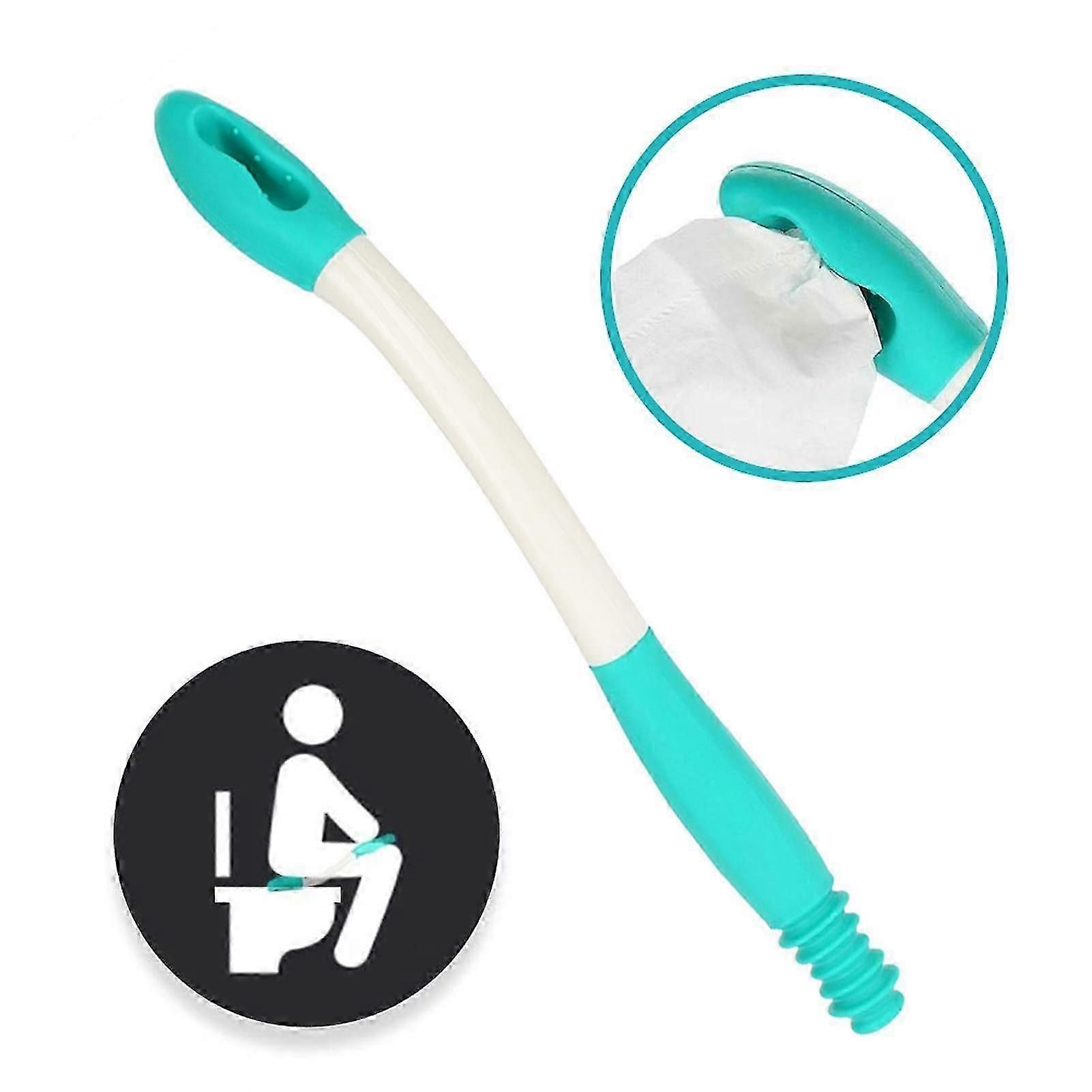 Long Handle Bottom Wiper for Self Wipe Aid - Ergonomic Toilet Tissue Grip Holder with Release Button, Durable & Sanitary