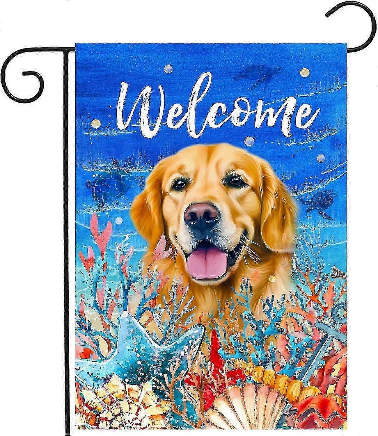 Hello Summer Garden Flags Beach Golden Retriever Garden Flag for Outside Dog Pool Flags Sea Turtle O