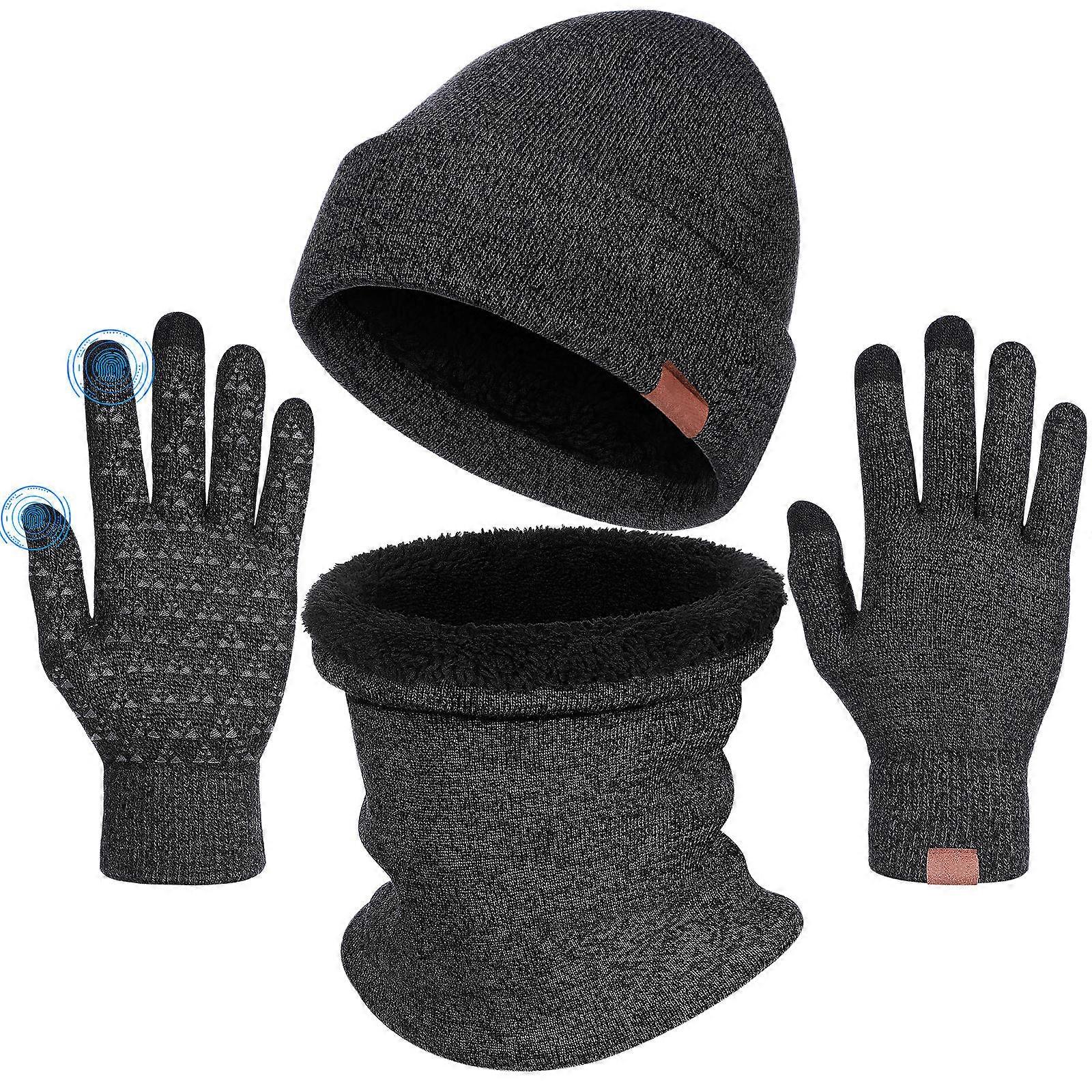 Beanie Hat Scarf Set for Cold Weather Warmth and Protection Black