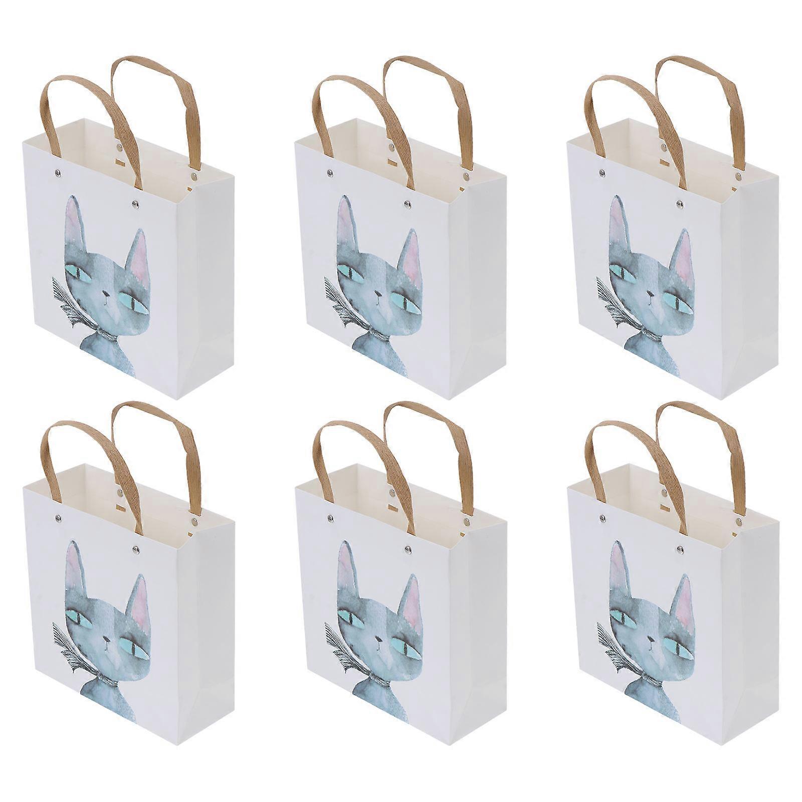 Paper Packing Bag Cat Tote Bag for Storage 6Pcs with Durable Handle