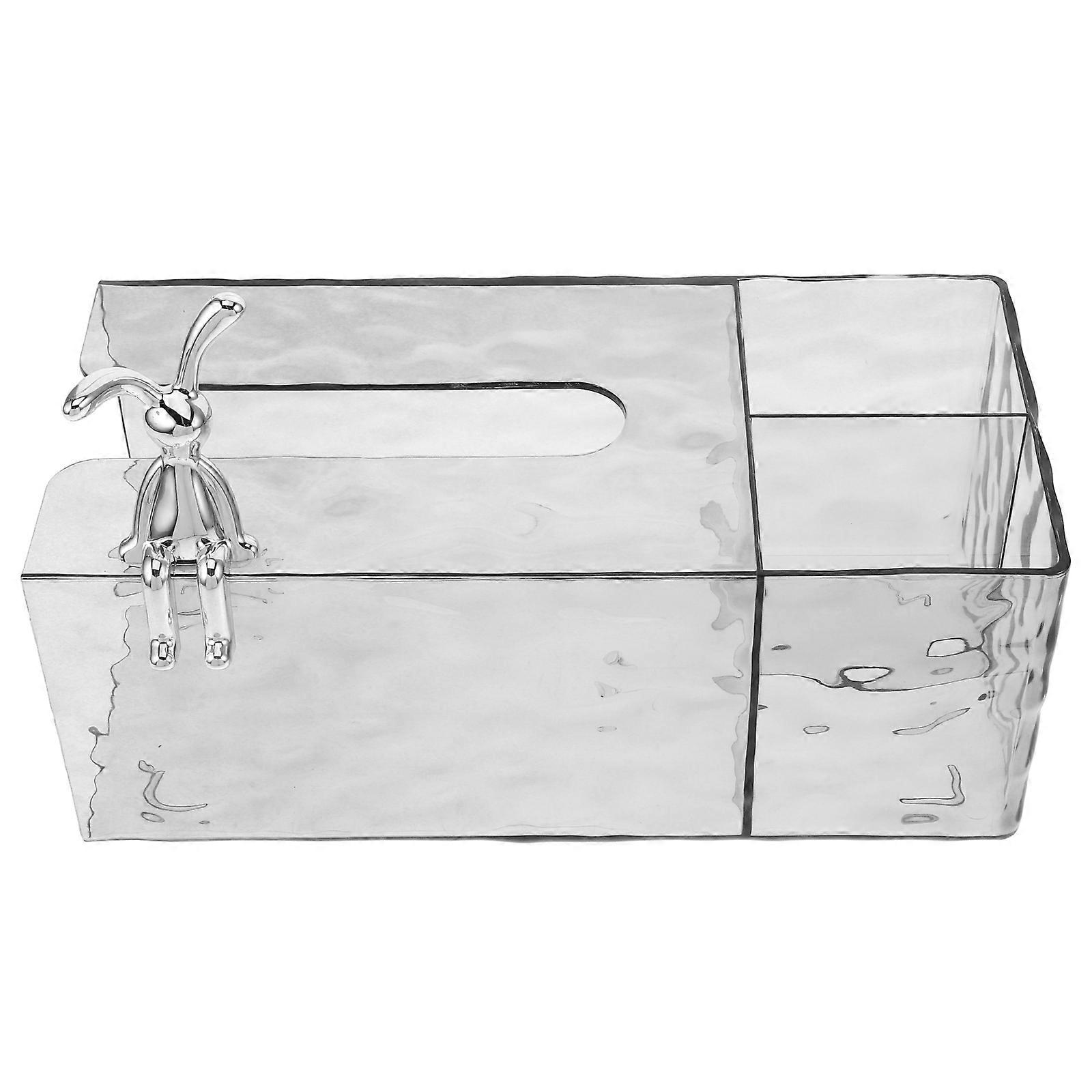 Transparent Rectangular Tissue Box Cover for Storage Use with Multi-Grid Design