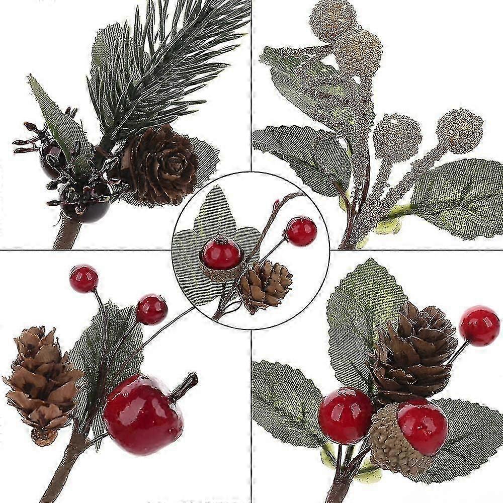 Christmas Flower Arrangement, 20 Pieces, Artificial Pine Cones, Stems Of Berries, Dec