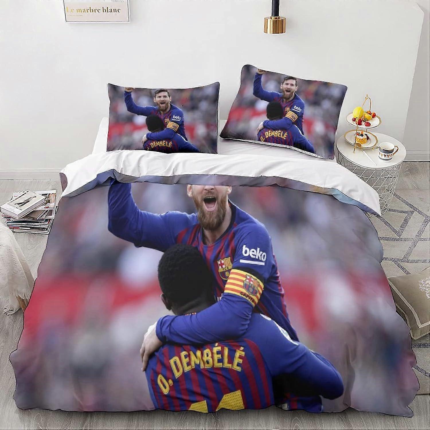 PIN1201 Leo Messi 3D Three-dimensional Digital Print Duvet Cover Bedding, 3 Piece Set Piece Quilt Cover Matching Pillowcase with Zipper Closure Soft M