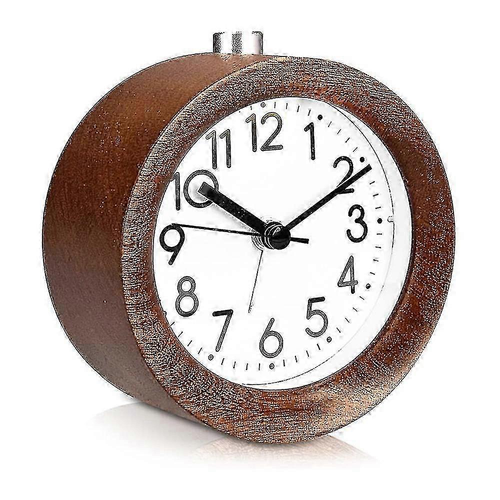 Analog Wood Alarm Clock With Snooze - Retro Clock With Dial Alarm Light - Quiet Vintage Wood Table Clock Without