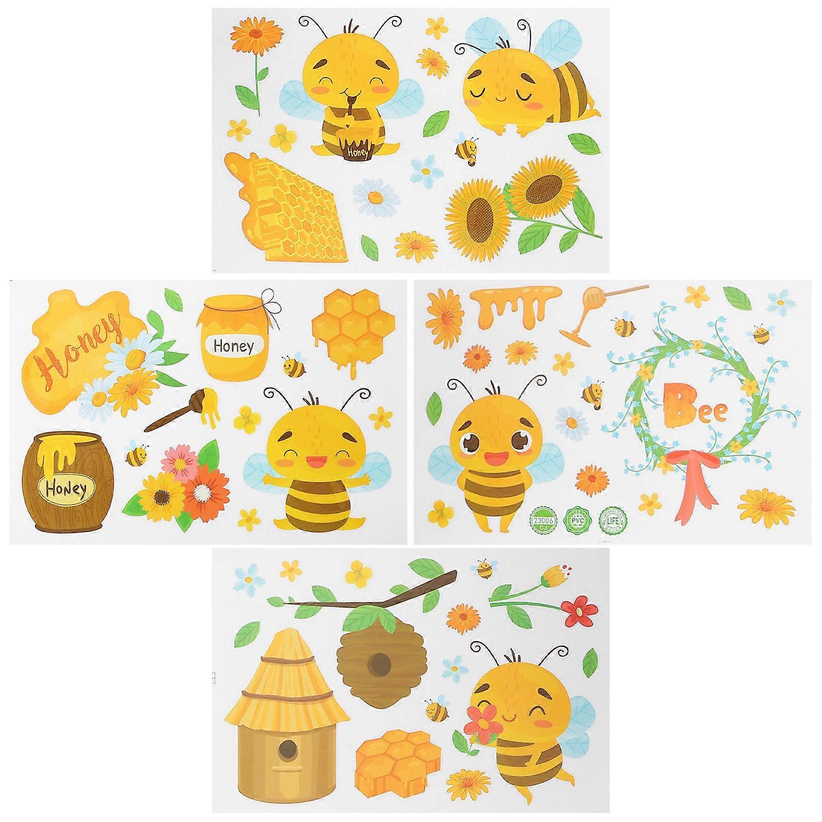 Bee Sticker Window Sticker for Decor with 4 Sheets of Bee Themed Cartoon Window Decal