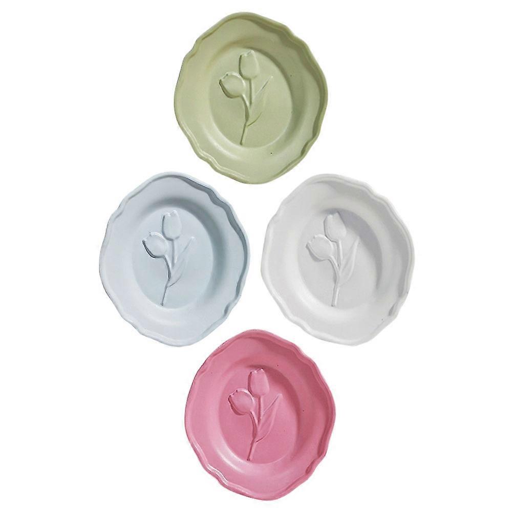 Dollhouse Accessories Miniature Tulip Pattern Cake Plate for Display Assorted Color Alloy Material 4Pcs