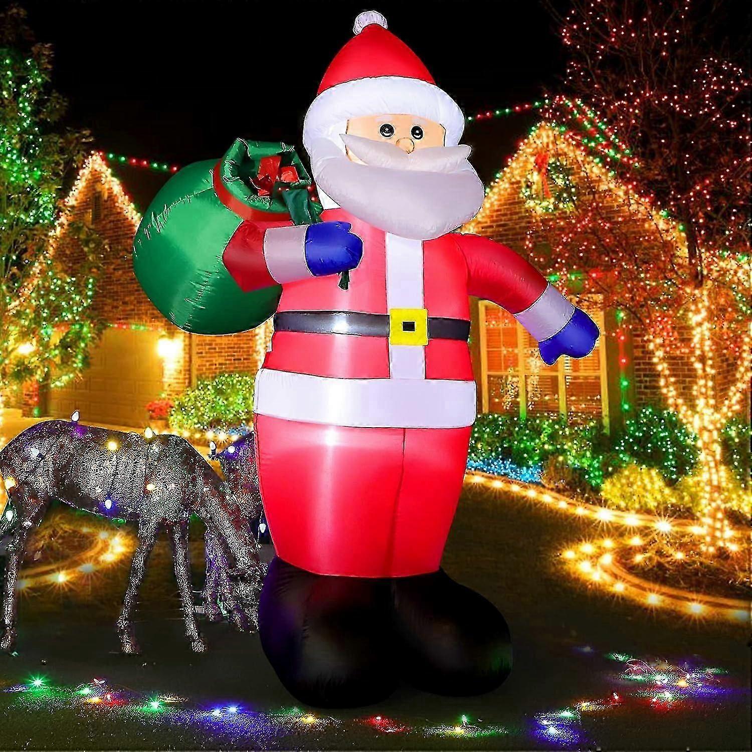 LEDライト付き8フィートのクリスマスインフレータブルサンタクロース、クリスマスデコレーション屋内屋外IP44耐候性、ギフトバッグ付きサンタジャイアントフィギュア爆破