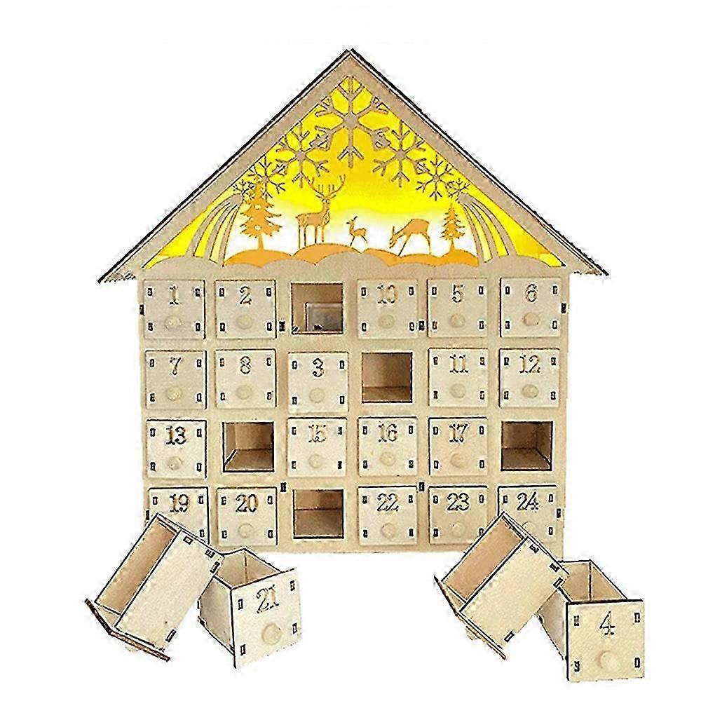 Christmas Wooden Holiday Decoration LED Lights 24 Days Countdown Advent Calendar Ornaments Creative Gifts House Shape Handmade