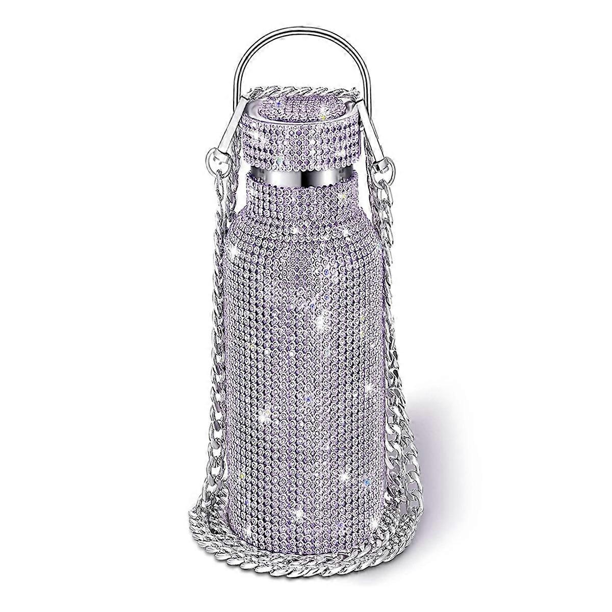 Glitter Rhinestone Water Bottle Crossbody Bling Thermal Flask 600ml F