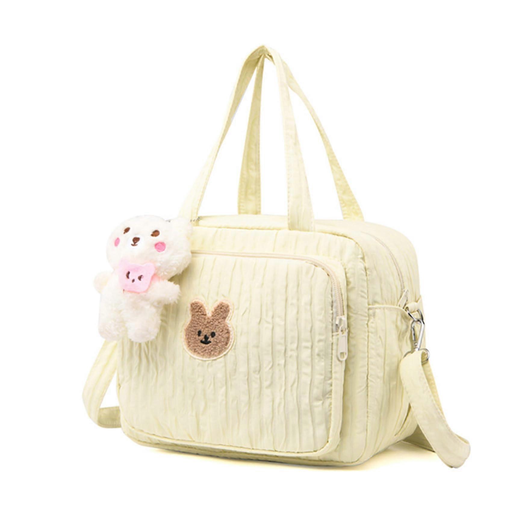 Tote Diaper Bag Large Capacity Yellow With Shoulder Straps And Handles Crossbody Bottle Storage Cute Zipper Doll
